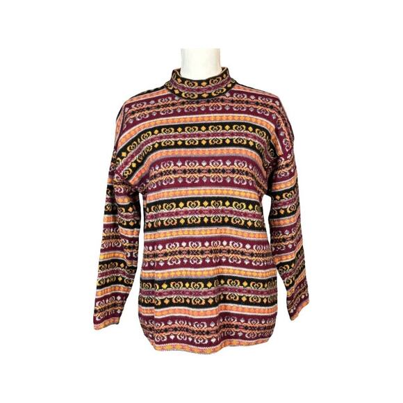 Vintage United Colors of Benetton Sweater Size Medium 100% Wool Fair Isle Italy - Picture 1 of 8